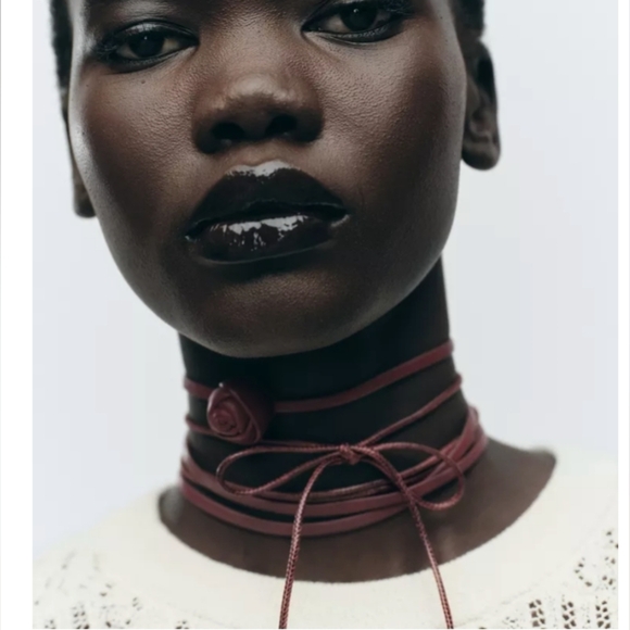 Zara Jewelry - Zara Floral Red 100% Leather Choker Necklace